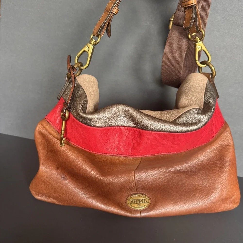 Fossil Explorer X-Large Foldover Crossbody Tote Brown Multicolor -